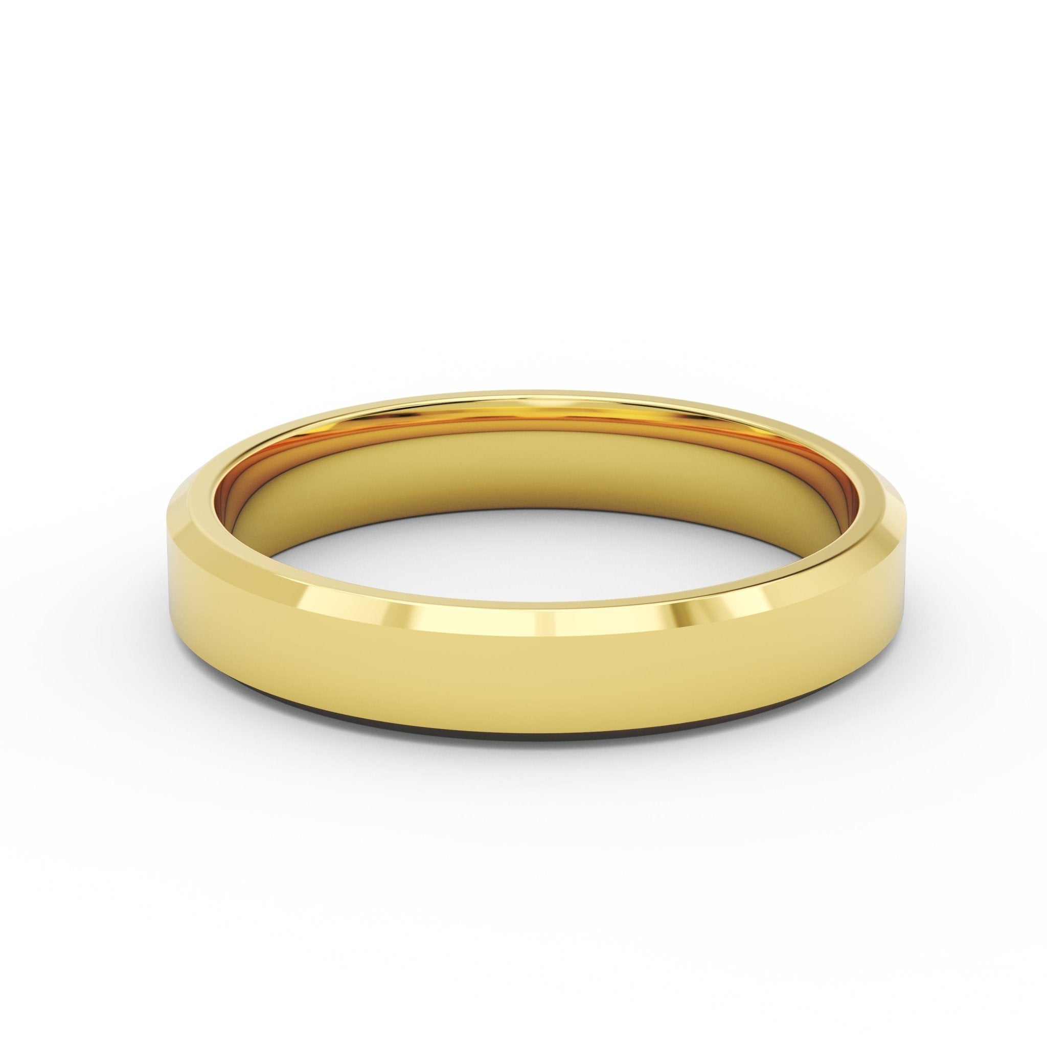 4mm beveled edge men’s wedding band in solid 14K gold, front view