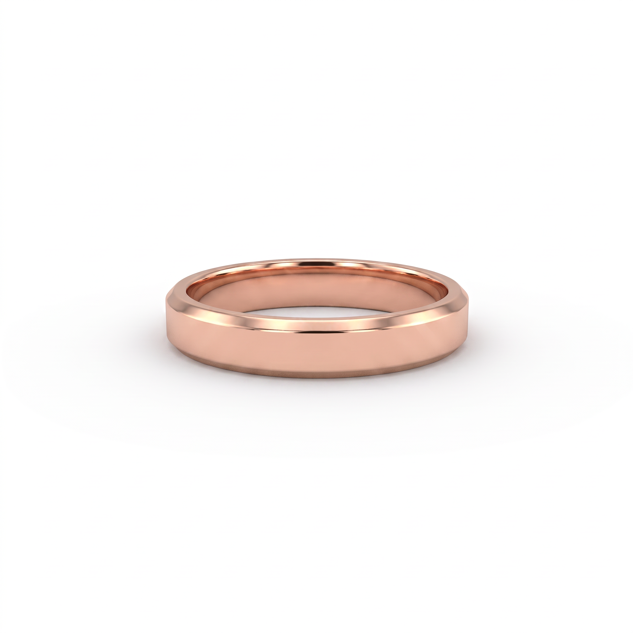 4mm beveled edge wedding band in solid 14K gold, angled view showing the comfort-fit interior