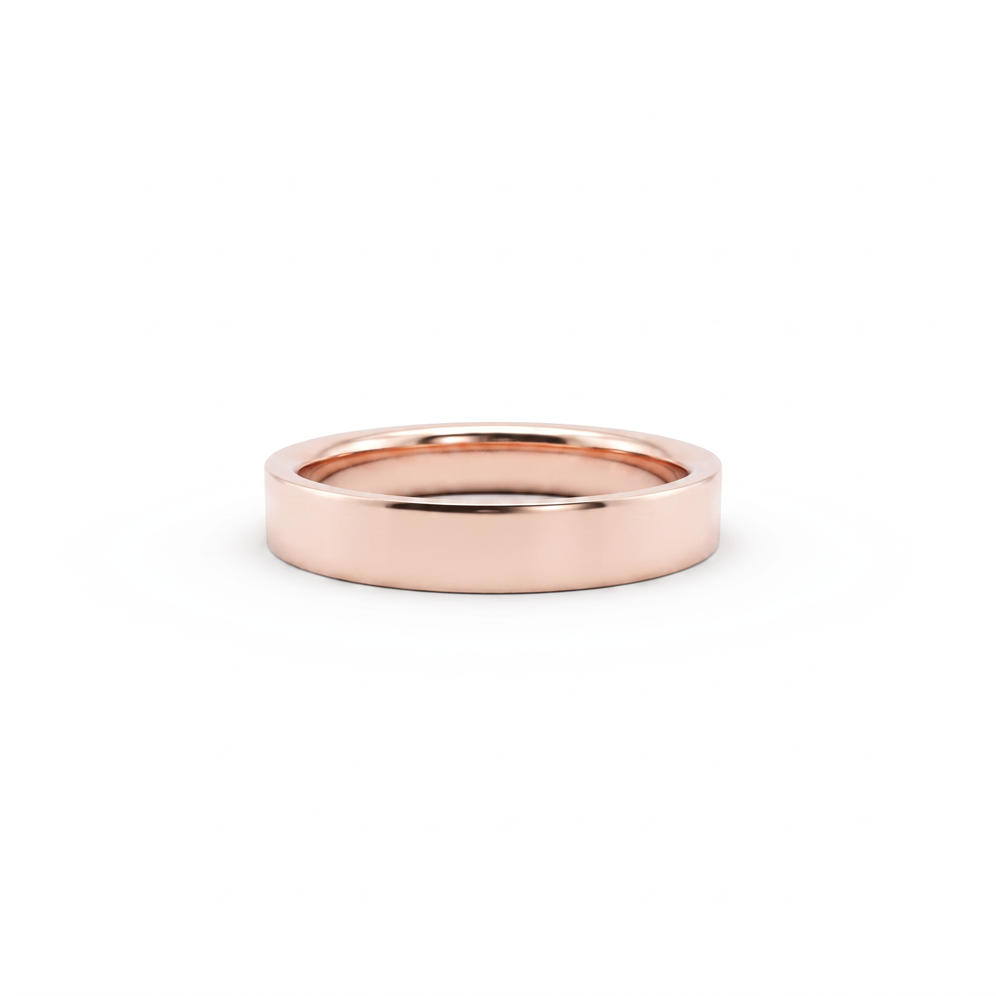 4mm flat polished wedding band in 14K rose gold, mirror finish front view