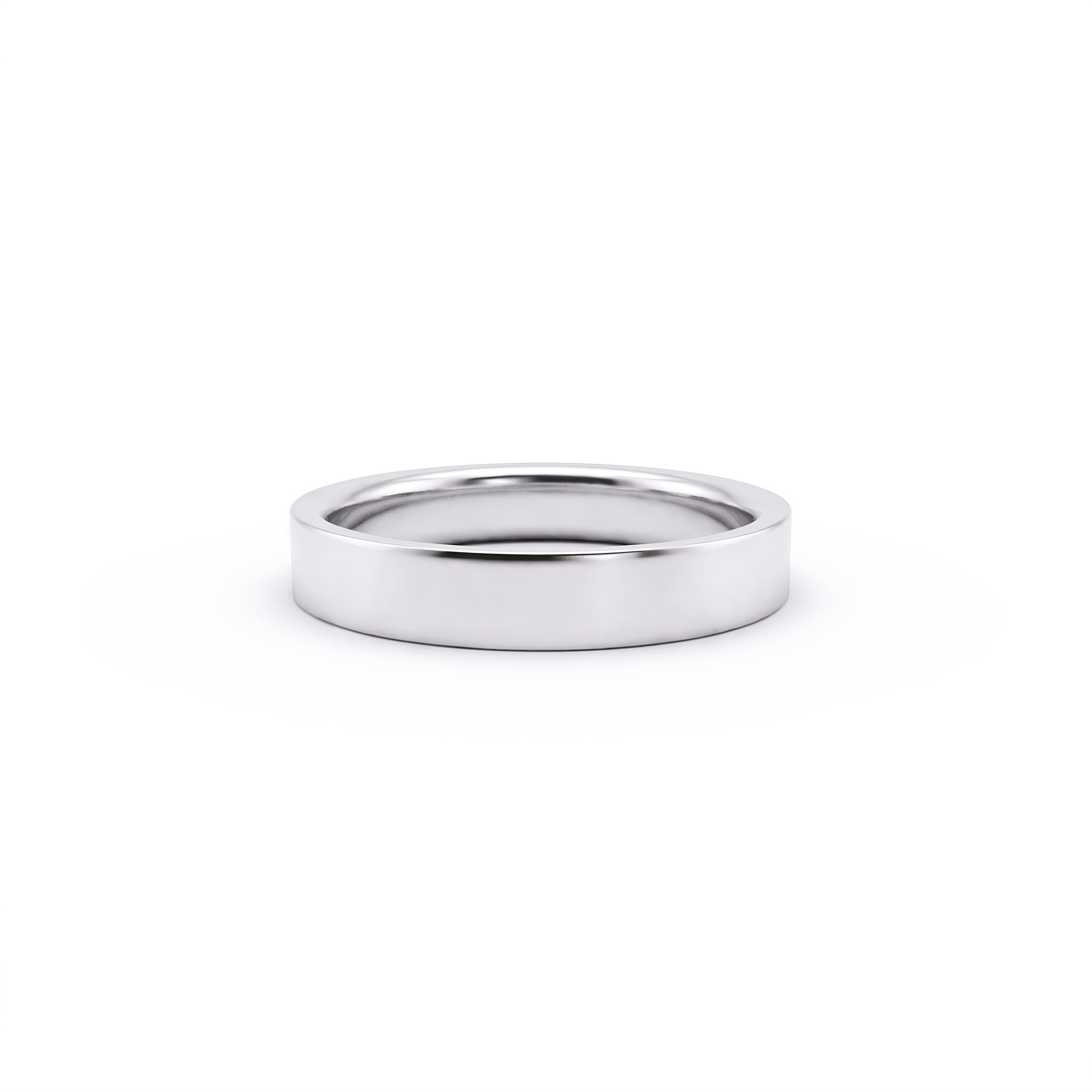 4mm flat polished wedding band in 14K white gold, mirror finish front view