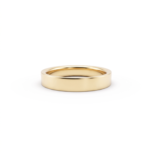 4mm flat polished wedding band in 14K yellow gold, mirror finish front view