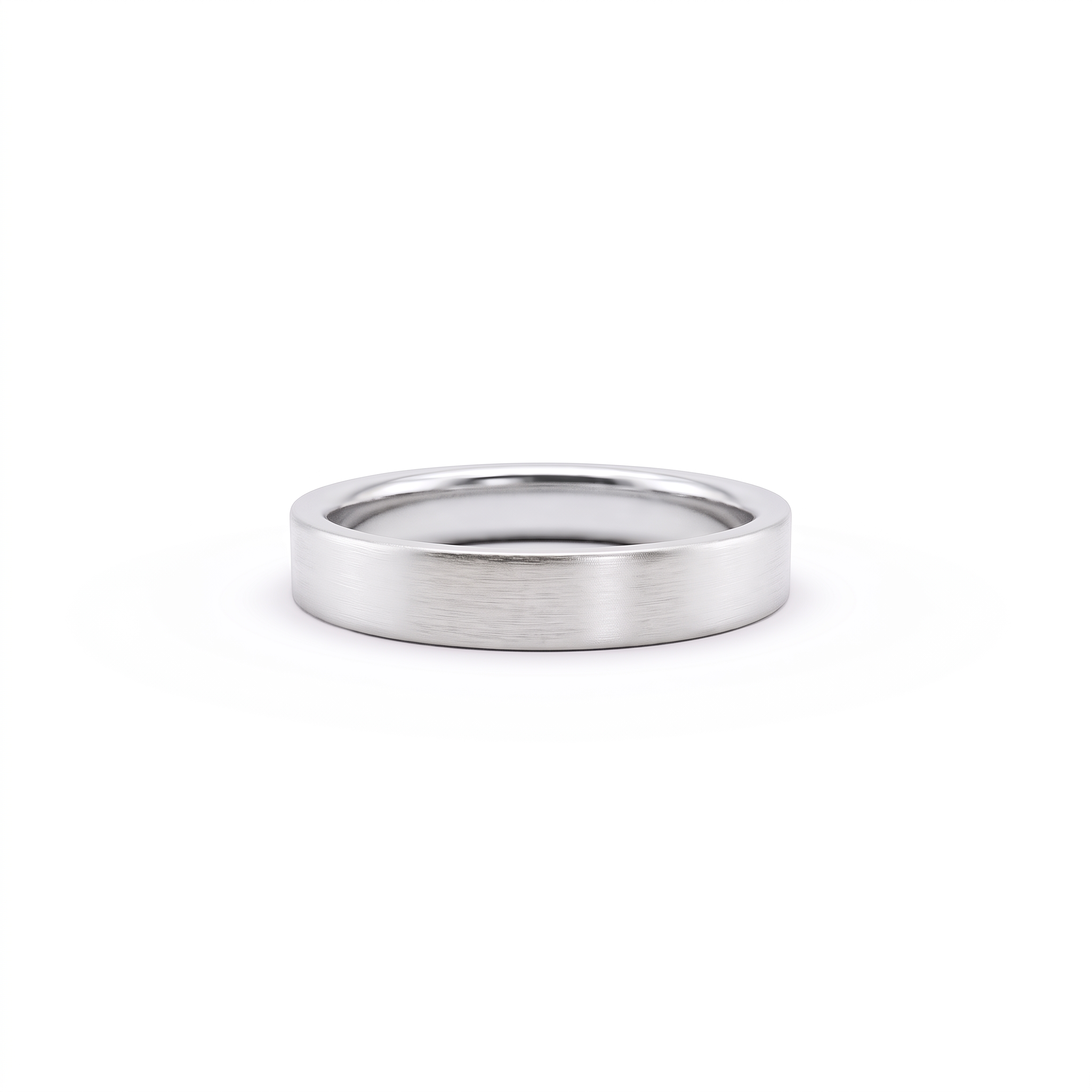 4mm flat satin wedding band in 14K white gold, brushed finish front view
