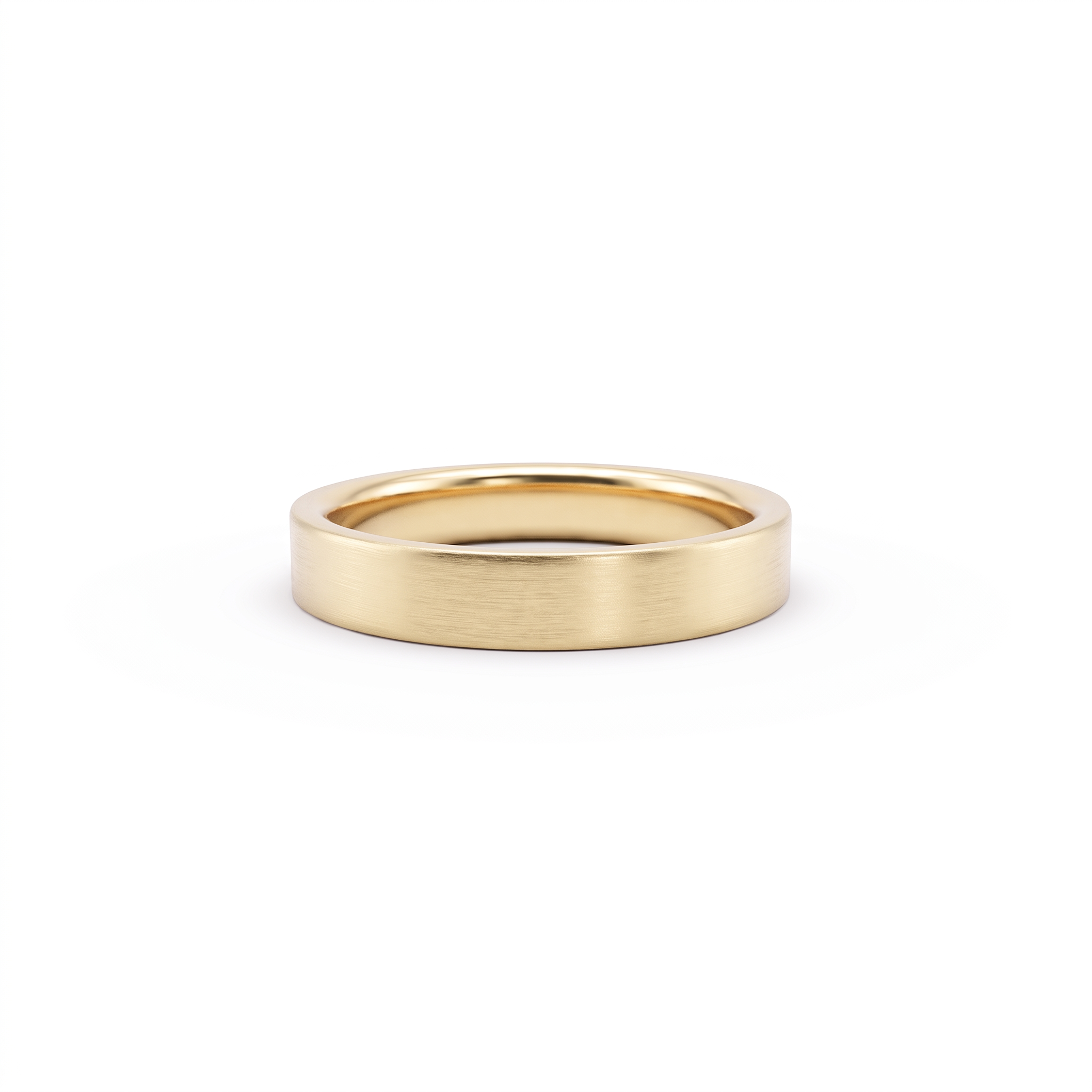 4mm flat satin wedding band in 14K yellow gold, brushed finish front view
