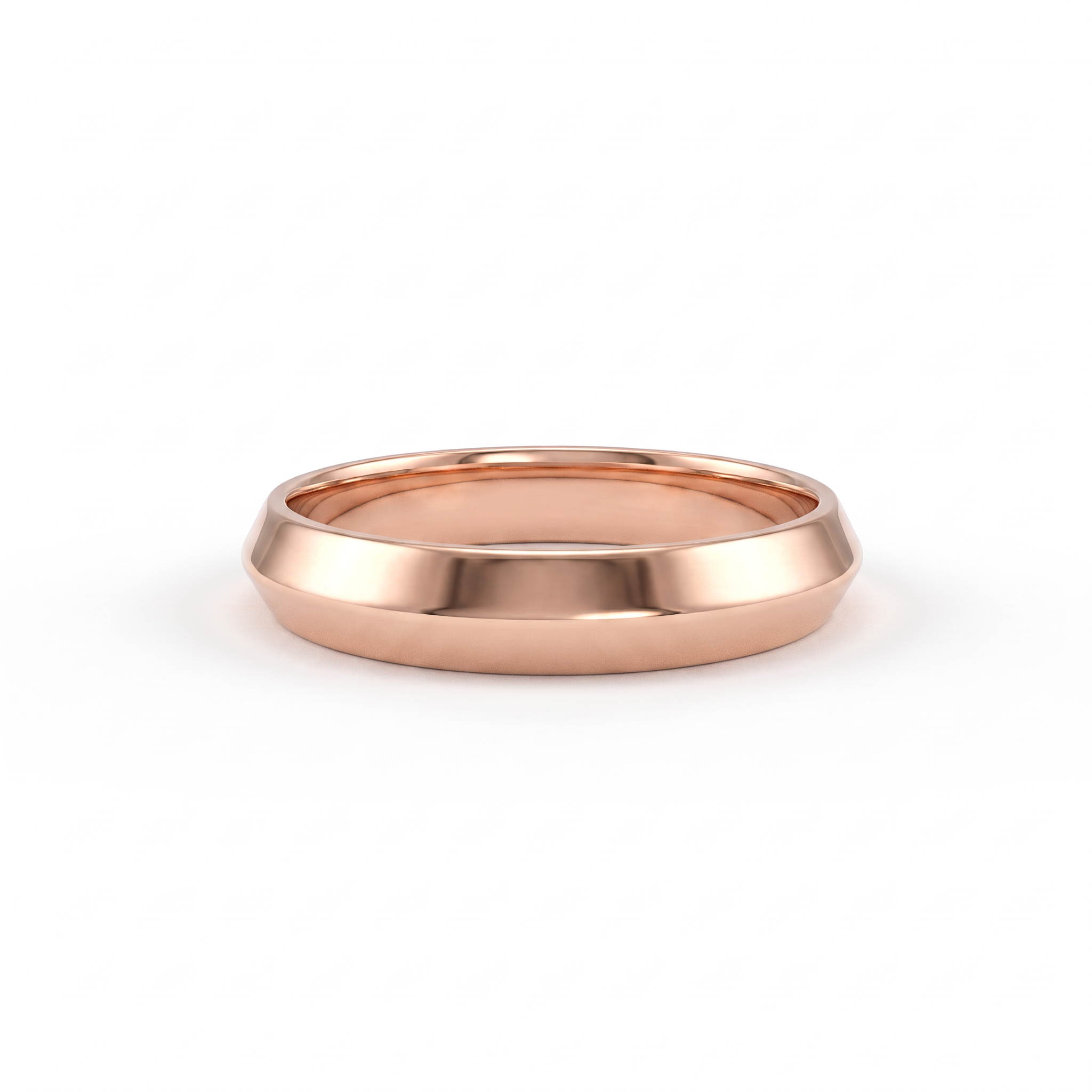 4mm knife-edge wedding band in 14K rose gold, polished ridge front view