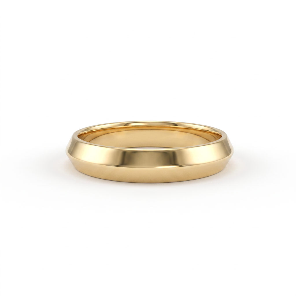 4mm knife-edge wedding band in 14K yellow gold, polished ridge front view