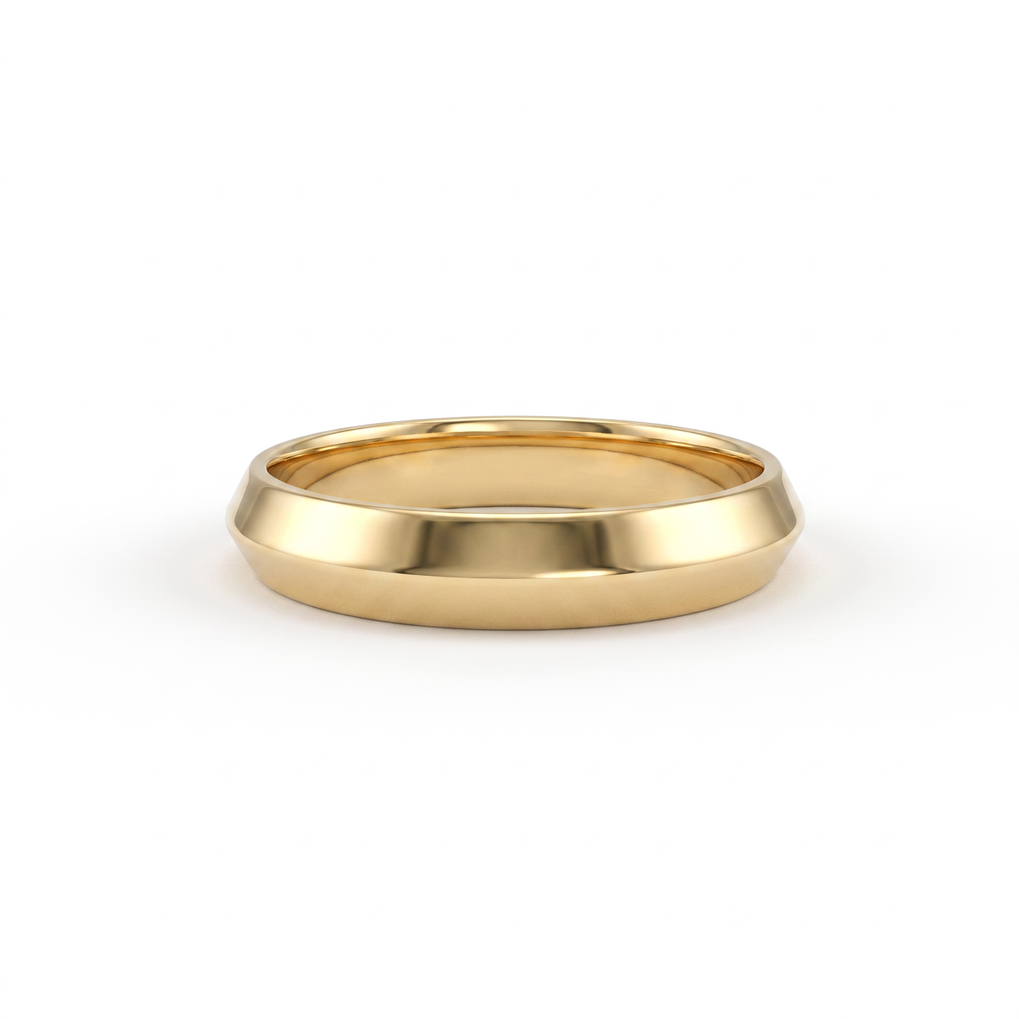 4mm knife-edge wedding band in 14K yellow gold, polished ridge front view