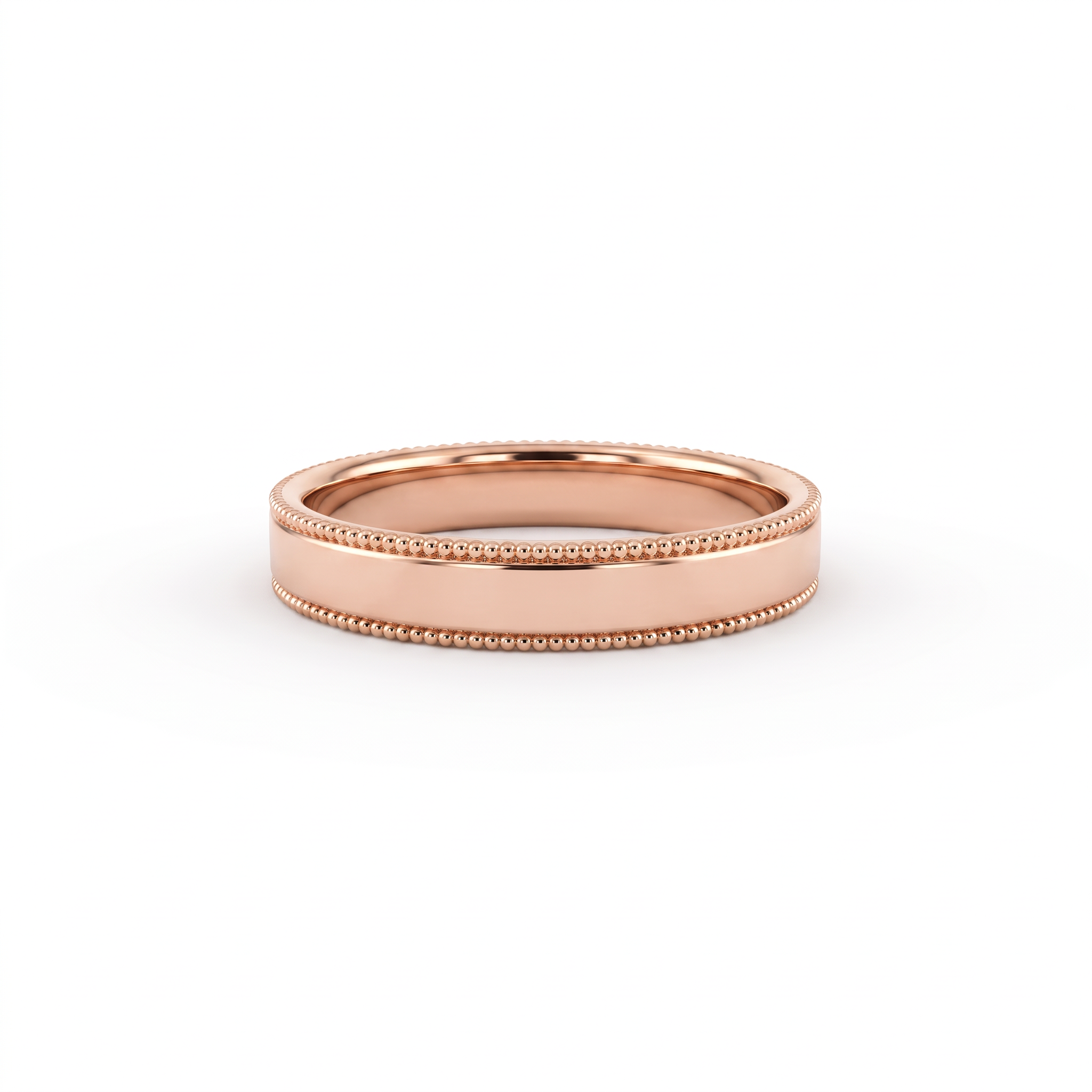 4mm milgrain wedding band in 14K rose gold with beaded edges, front view