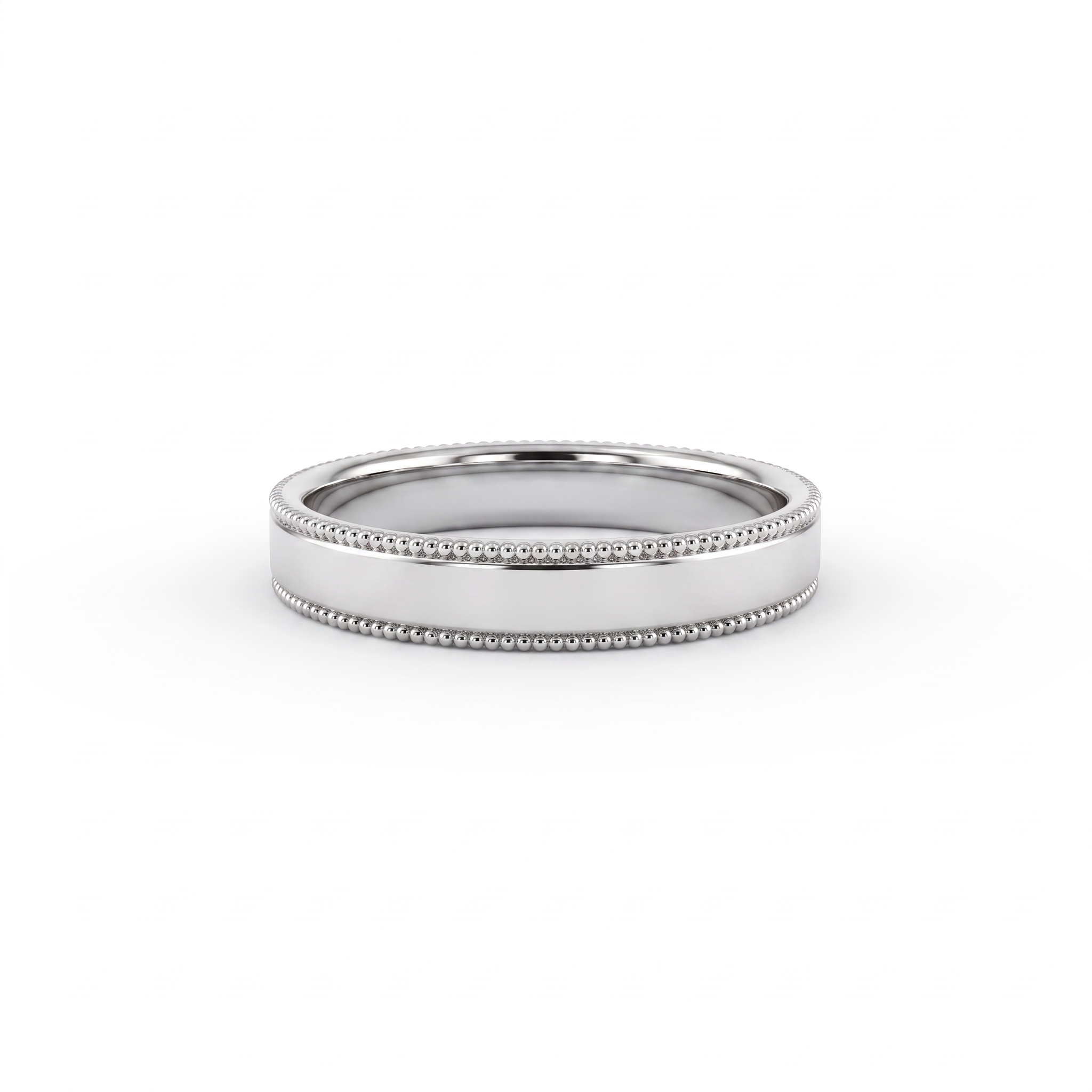 4mm milgrain wedding band in 14K white gold with beaded edges, front view