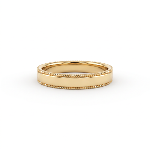 4mm milgrain wedding band in 14K yellow gold with beaded edges, front view