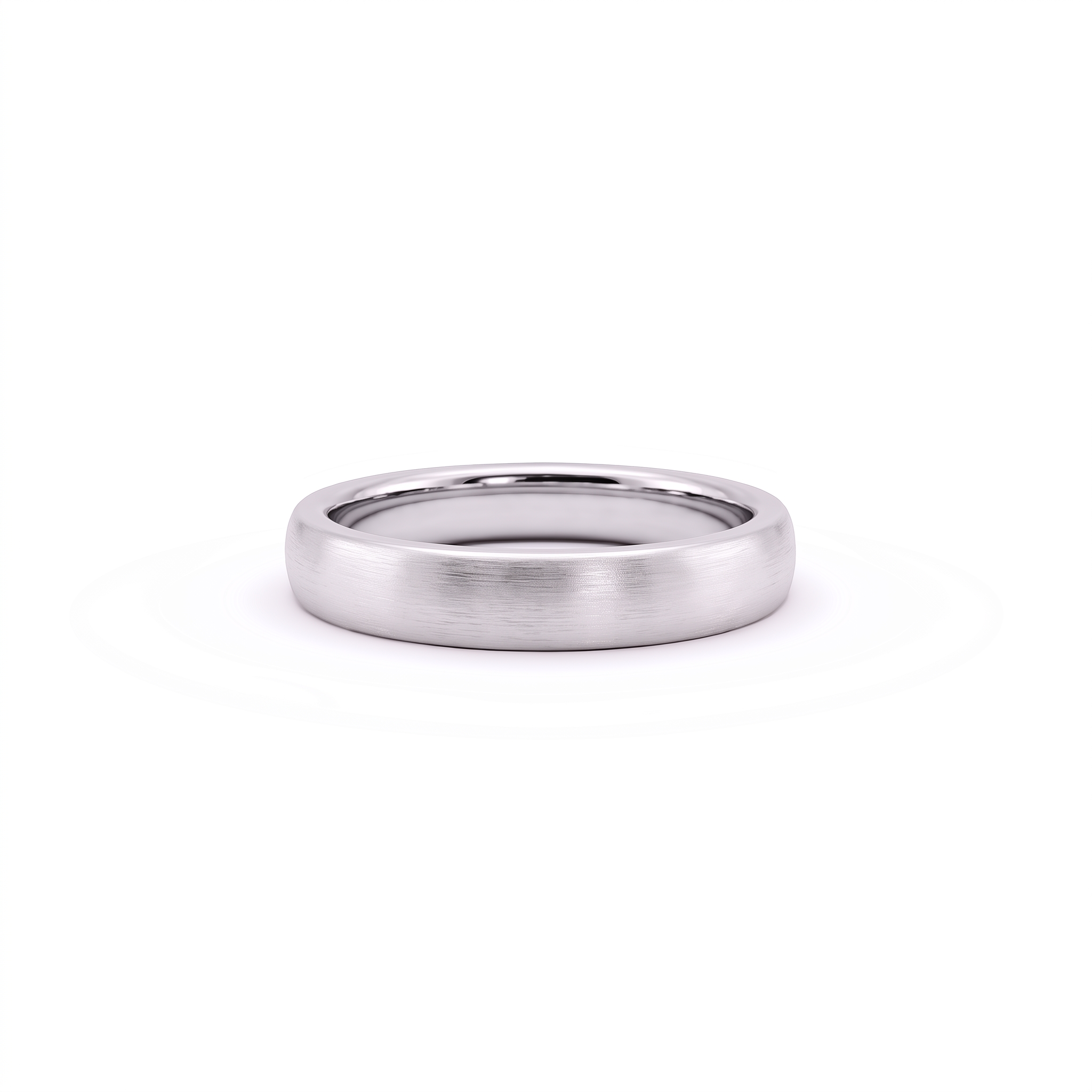 4mm satin dome wedding band in 14K white gold, brushed finish front view