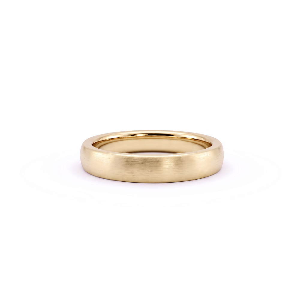 4mm satin dome wedding band in 14K yellow gold, brushed finish front view