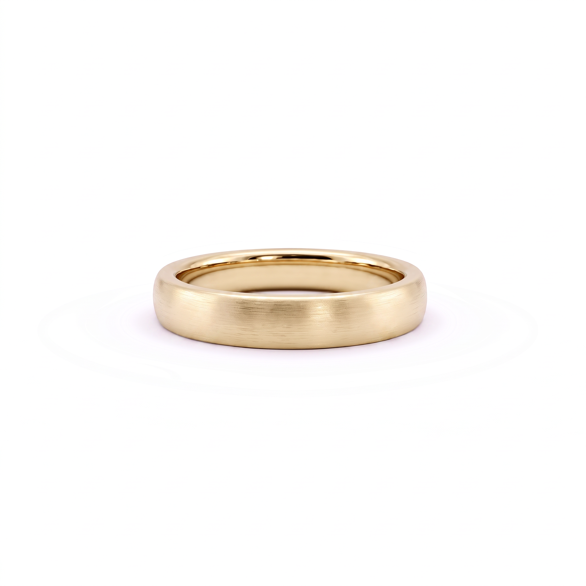 4mm satin dome wedding band in 14K yellow gold, brushed finish front view