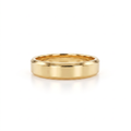 5mm beveled edge wedding band in solid 14K gold, polished flat face with chamfered edges, front view