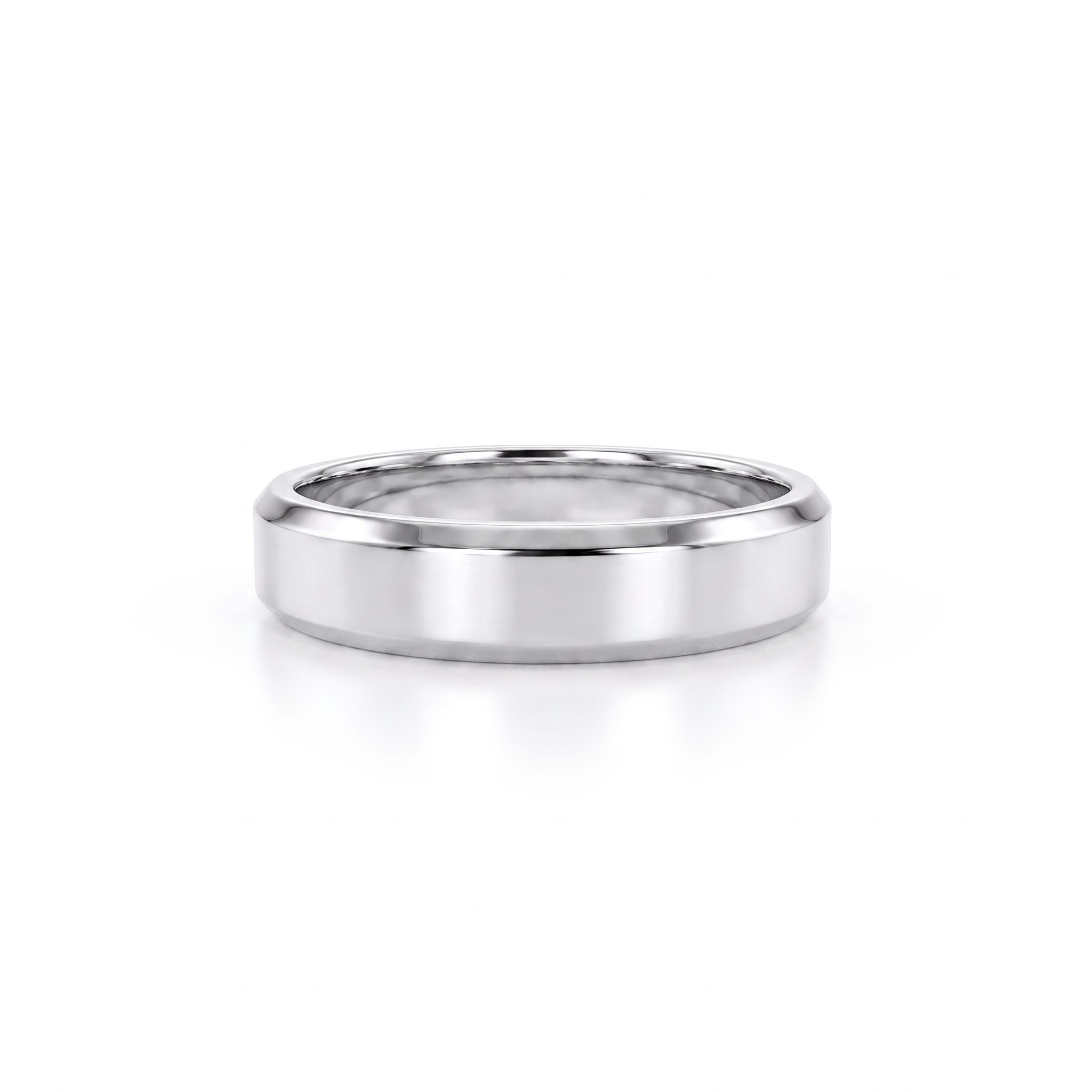5mm beveled edge wedding band in solid 14K gold, side profile showing the comfort-fit interior