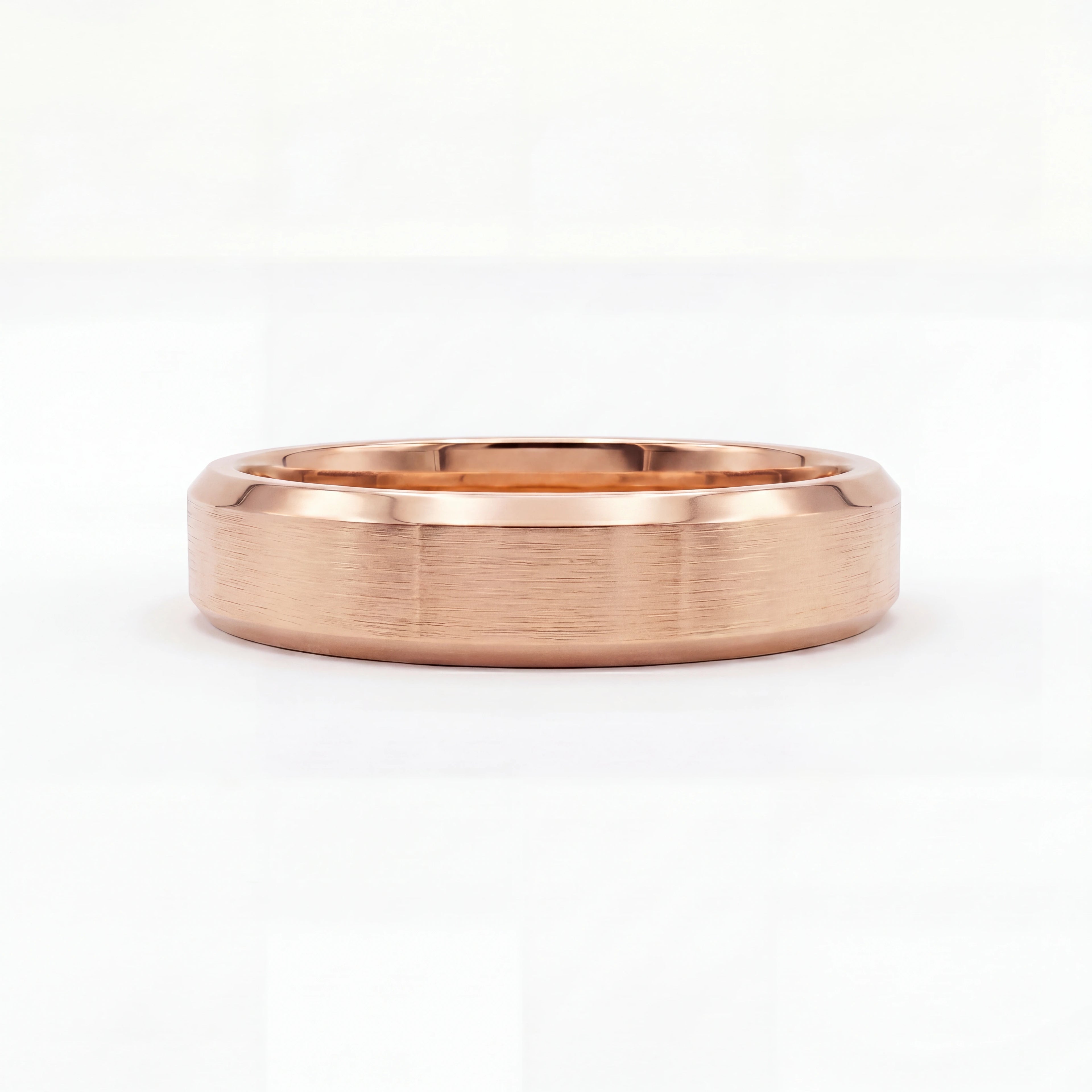 5mm Beveled Satin Men's Wedding Band in 14K gold, angled view