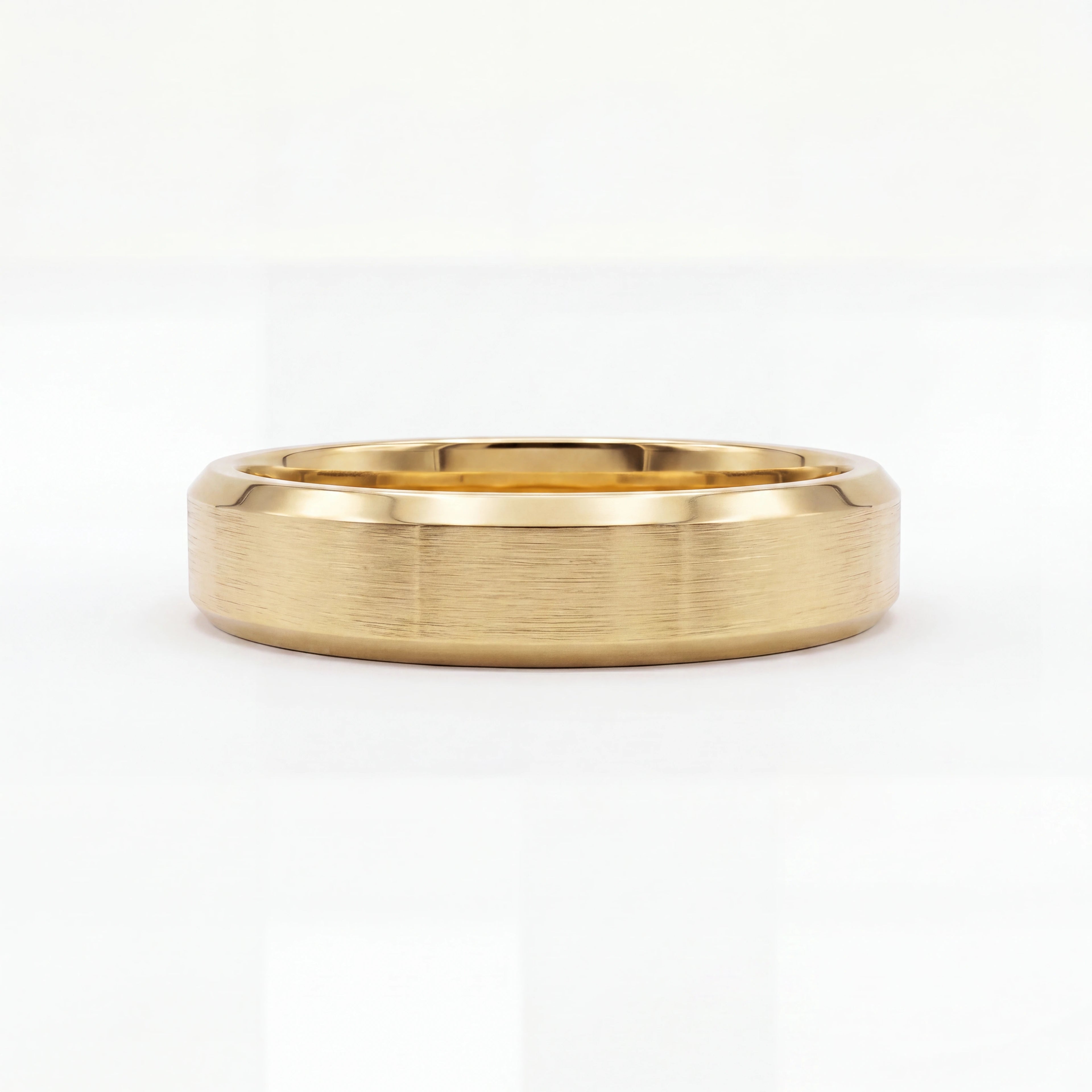 5mm Beveled Satin Men's Wedding Band in 14K gold, front view