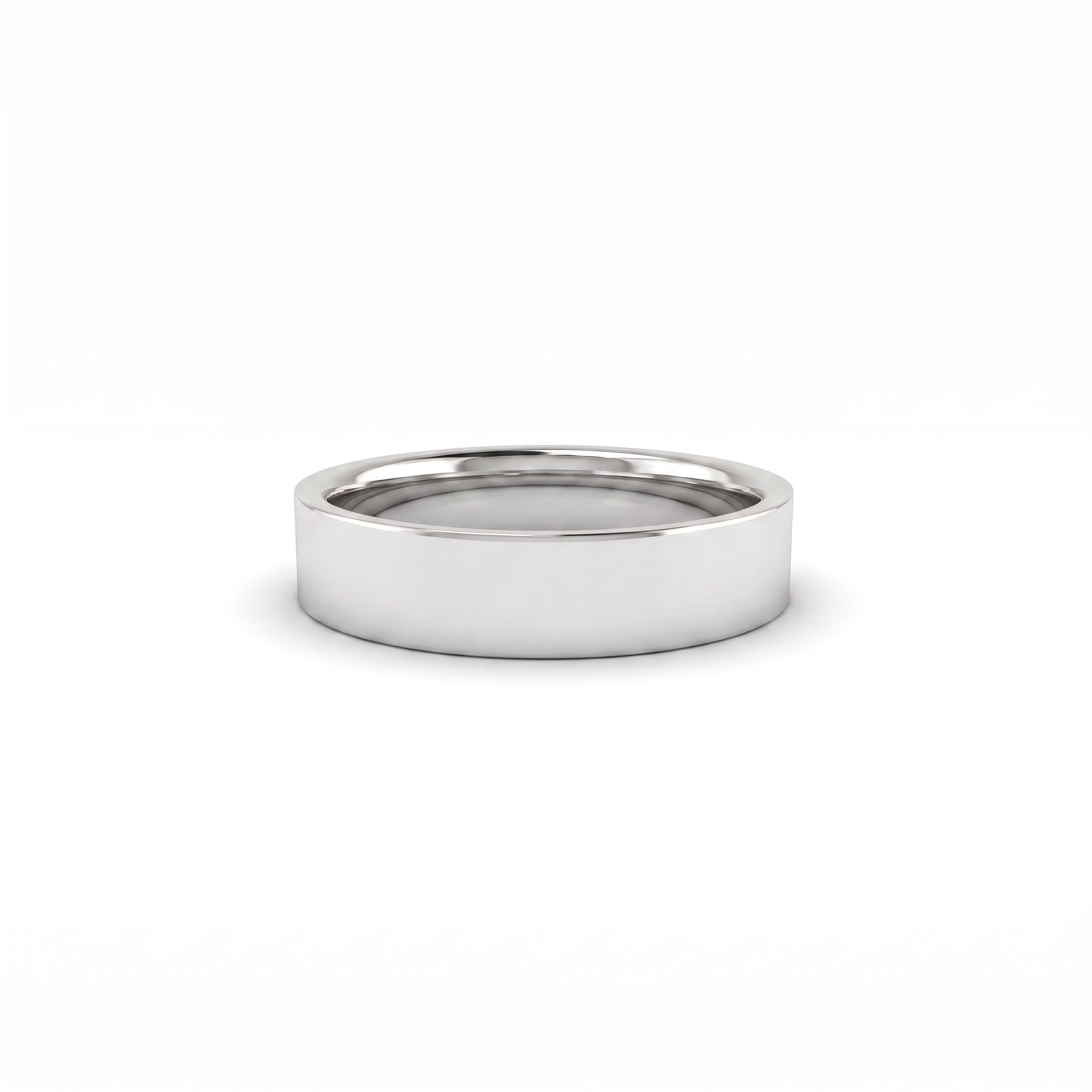 Steinway 5mm flat polished wedding band in solid 14K gold, detail of the mirror finish