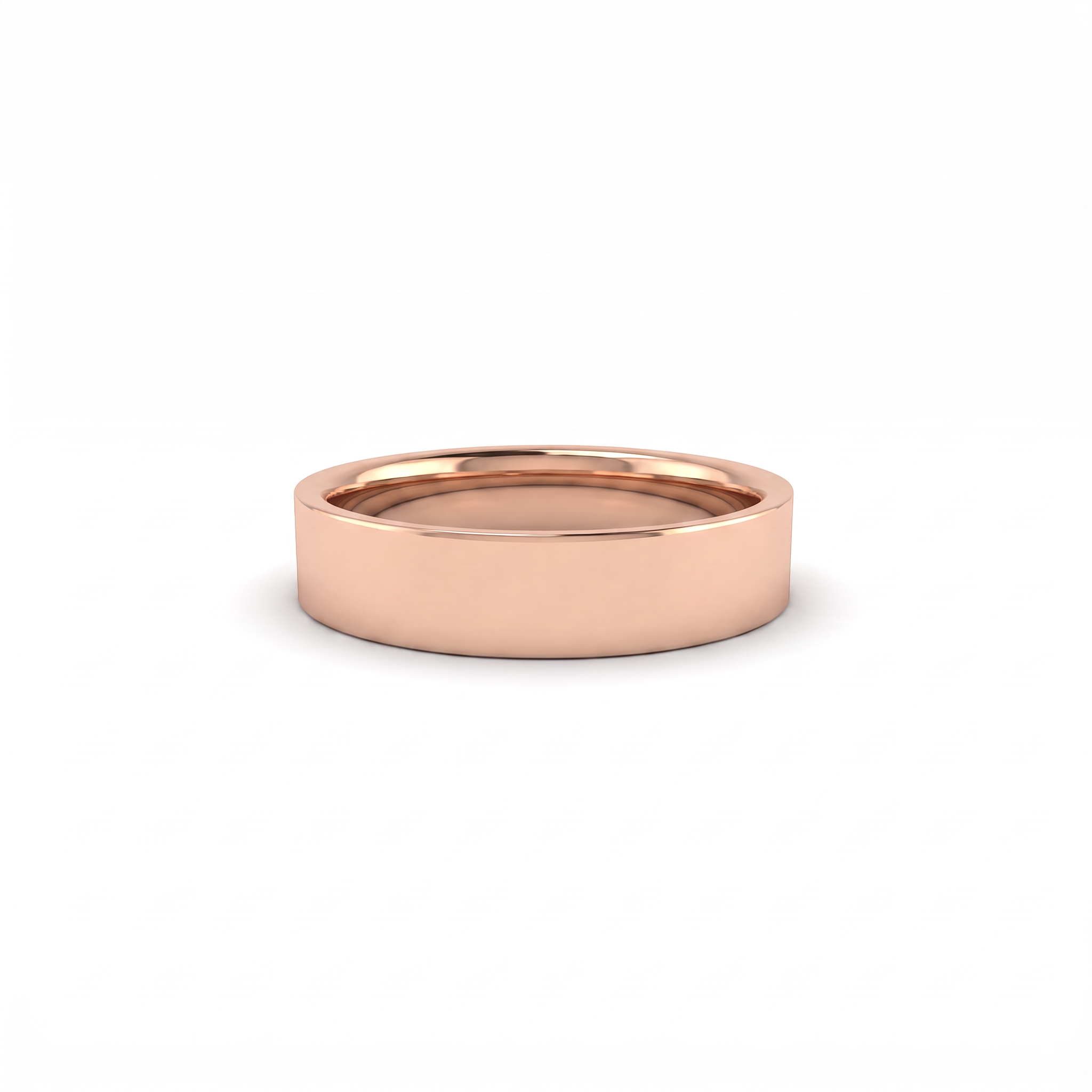 Man wearing the Steinway 5mm flat polished wedding band in solid 14K gold, handcrafted in Queens NYC