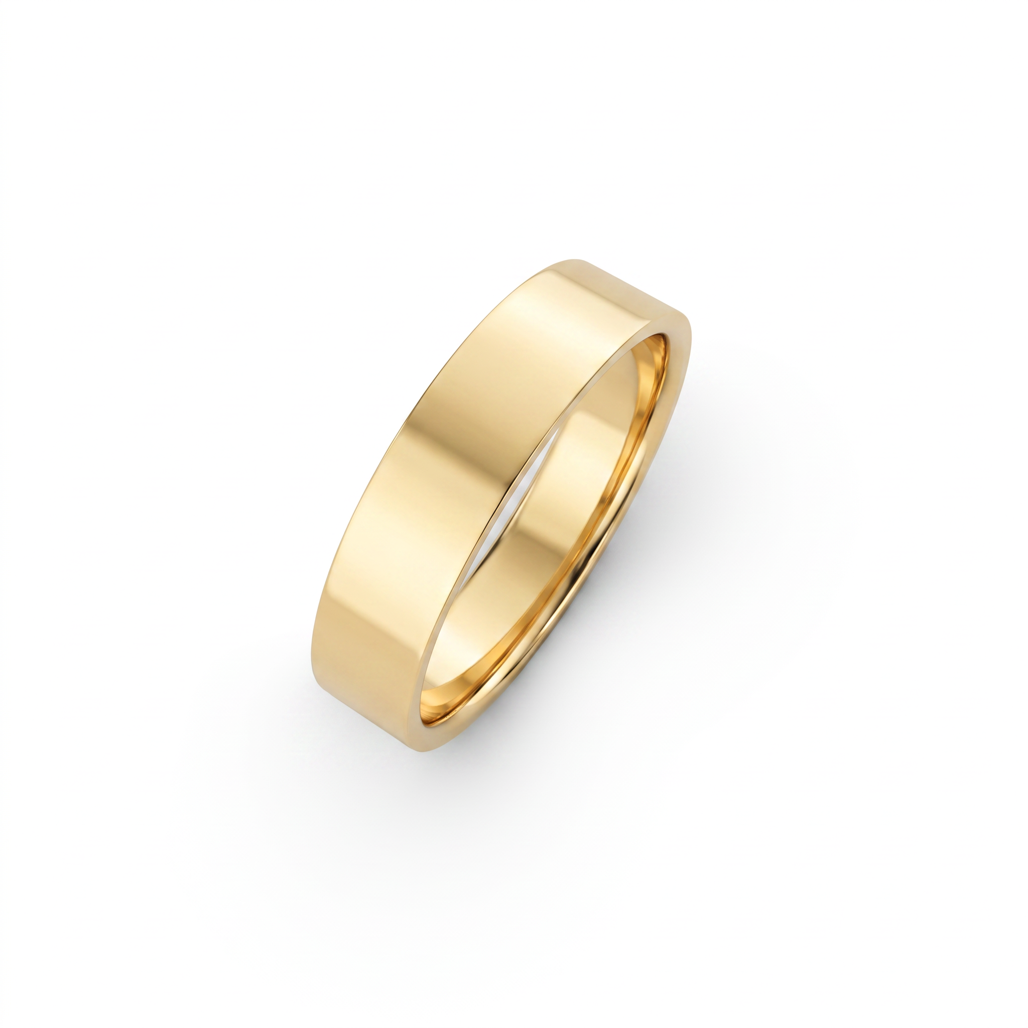 Steinway 5mm flat wedding band in solid 14K gold, side profile showing the comfort-fit interior