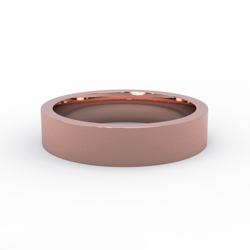 5mm flat satin wedding band in 14k rose gold - front view