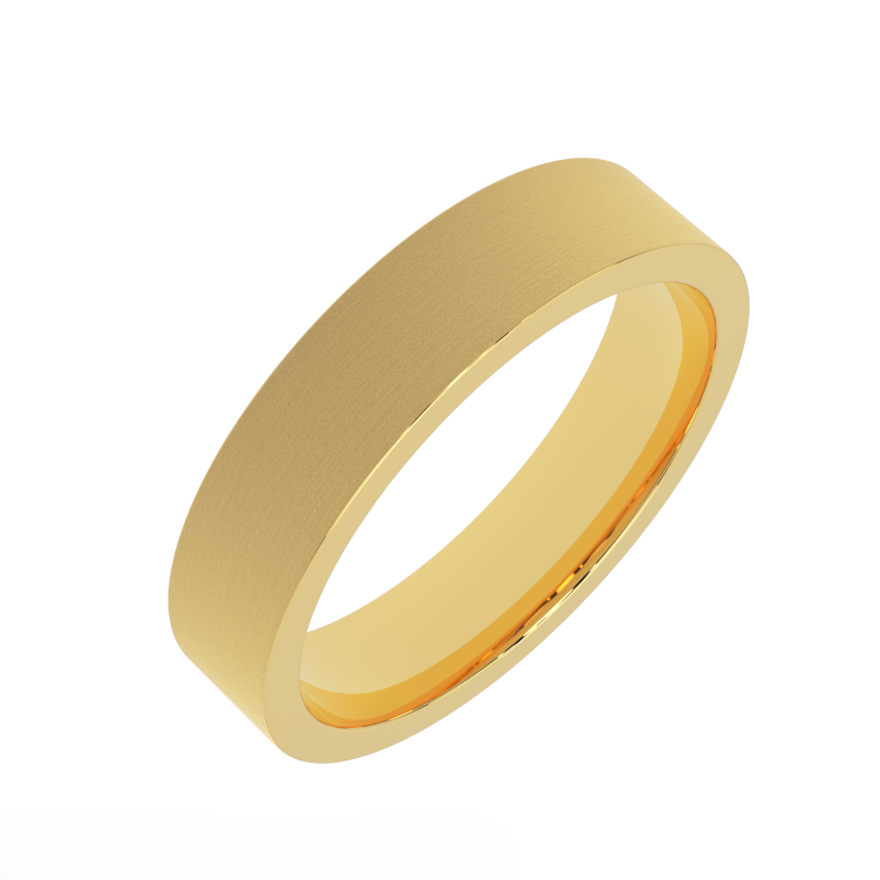 5mm flat satin wedding band in 14k yellow gold - angle view