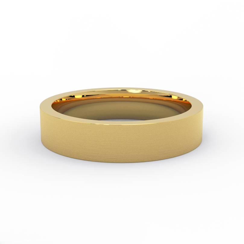 5mm flat satin wedding band in 14k yellow gold - front view