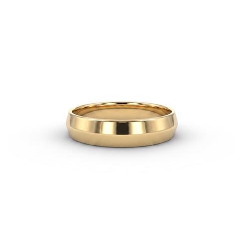 5mm knife-edge wedding band in solid 14K gold, polished central ridge, front view