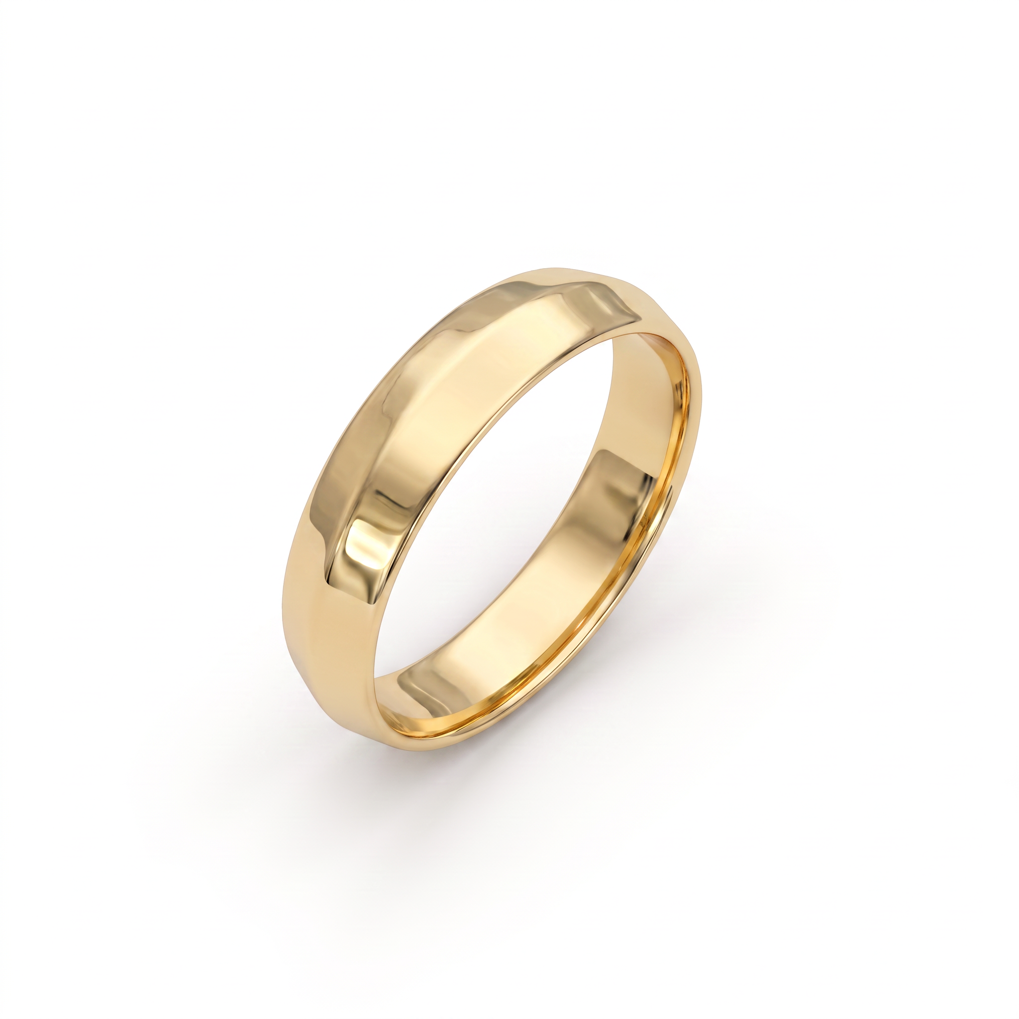 Man wearing the 5mm knife-edge wedding band in solid 14K gold, handcrafted in Queens NYC
