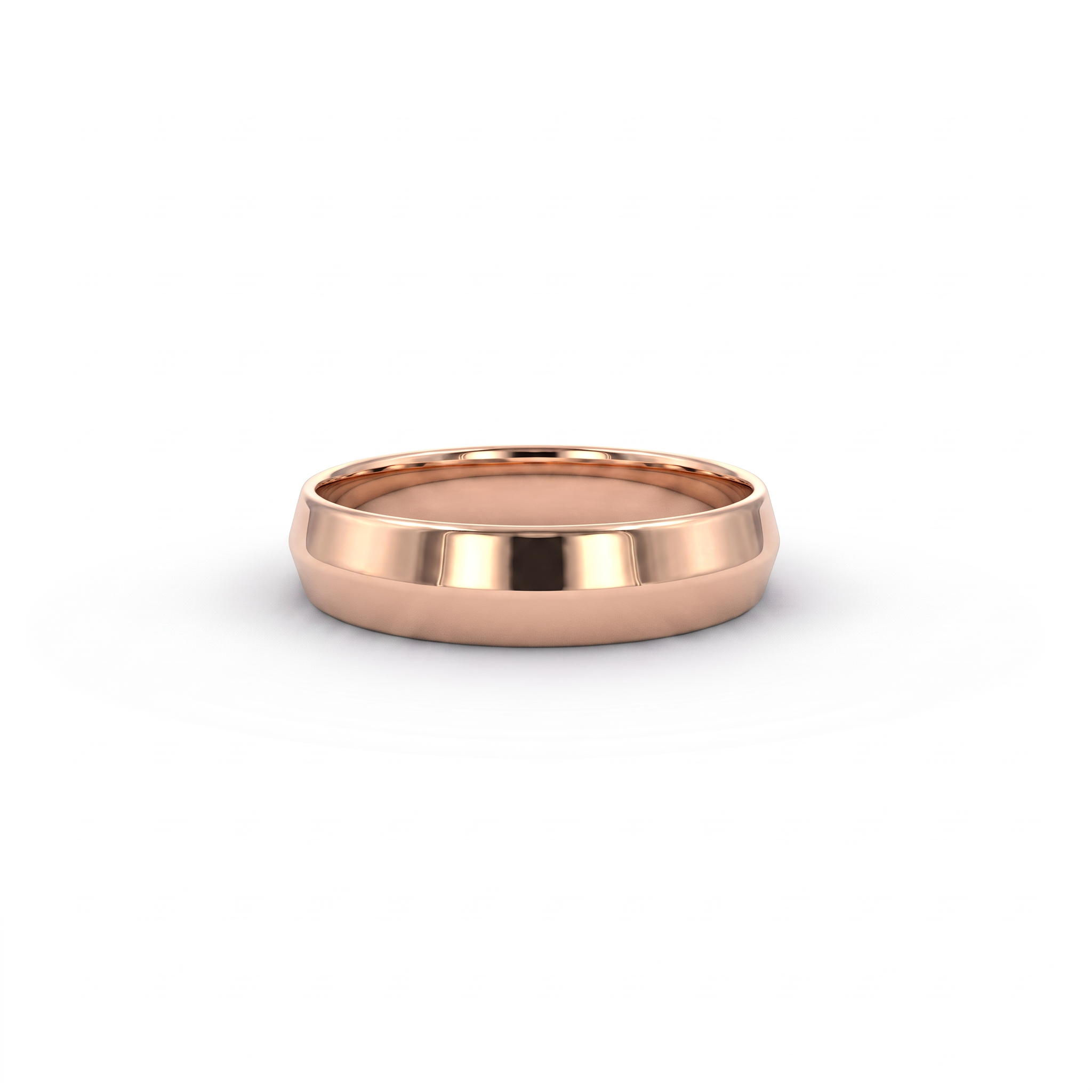 5mm knife-edge wedding band in solid 14K gold, detail of the polished center ridge