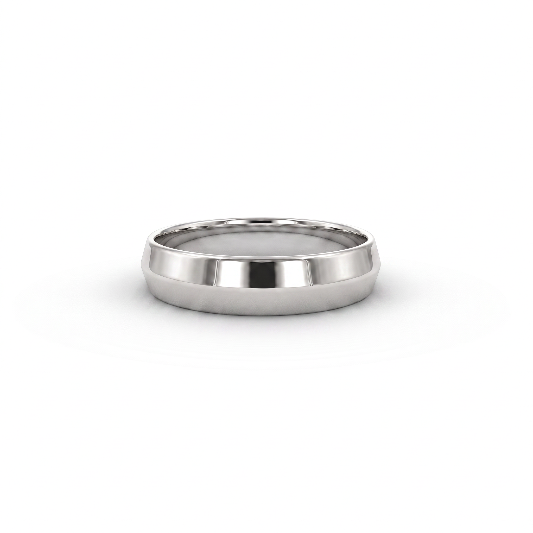 5mm knife-edge wedding band in solid 14K gold, side profile showing the tapered ridge and comfort-fit interior