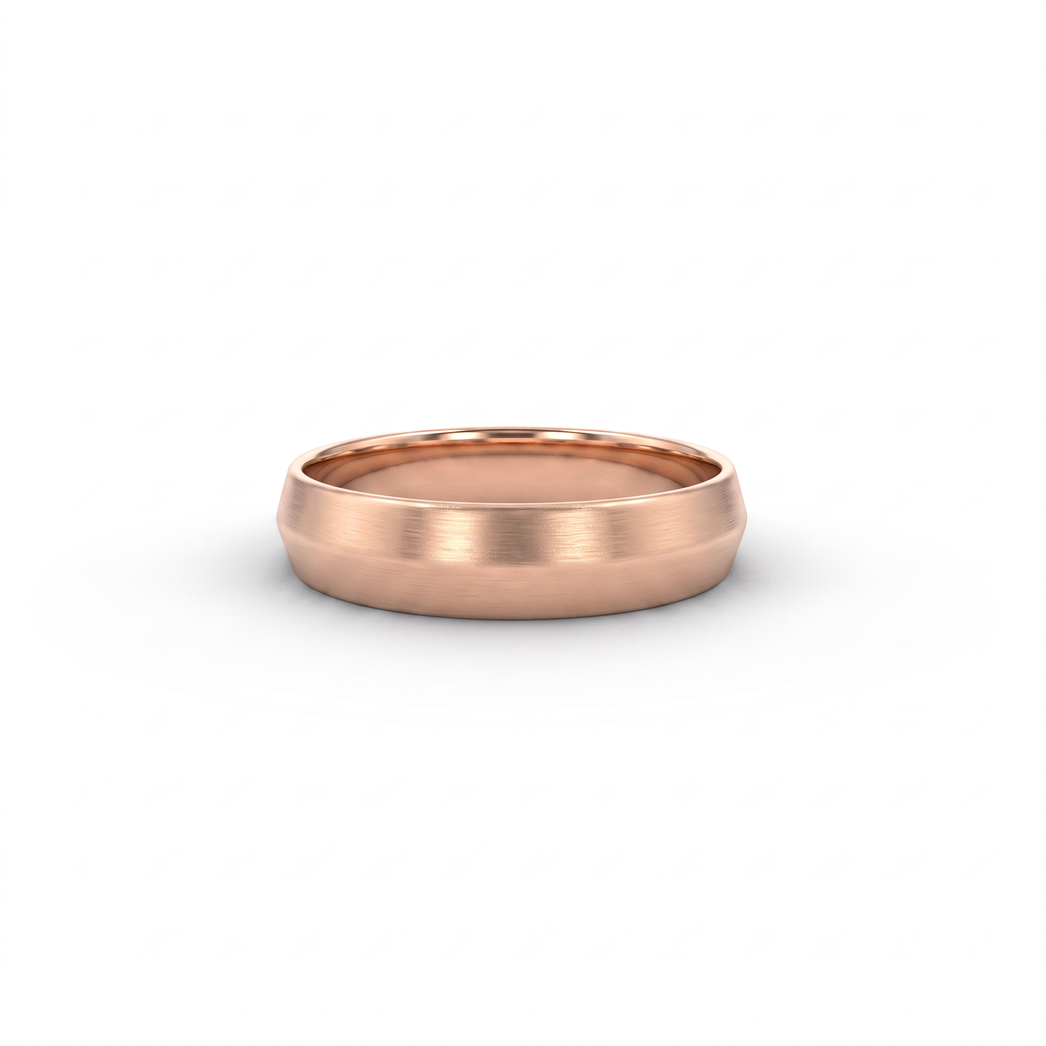5mm satin knife-edge wedding band in 14K rose gold, brushed faces meeting at a central ridge, front view