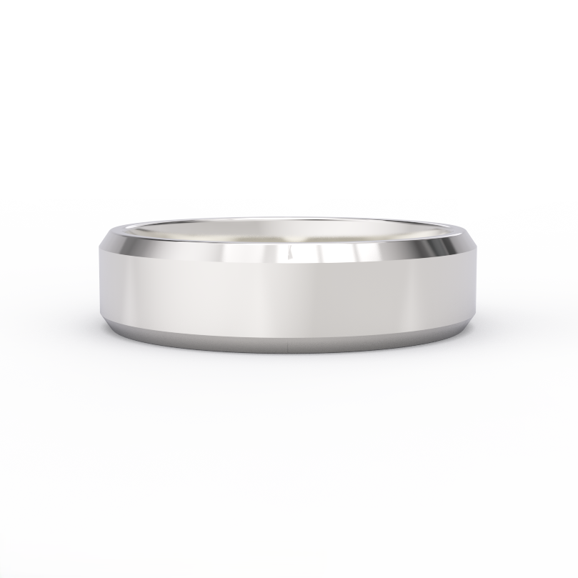 6mm beveled edge men’s wedding band in solid 14K white gold, front view