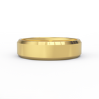 6mm beveled edge men’s wedding band in solid 14K yellow gold, front view