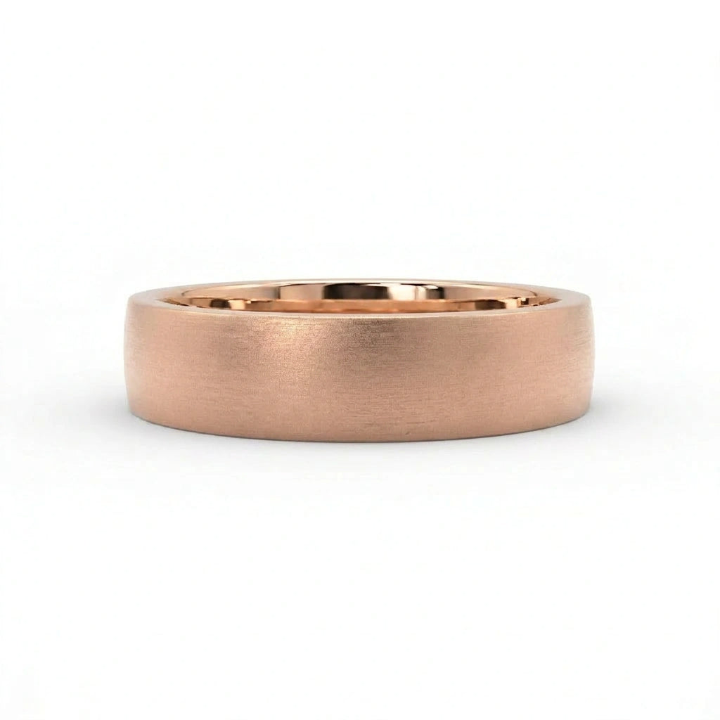 6mm low dome brushed wedding band in rose gold with satin finish