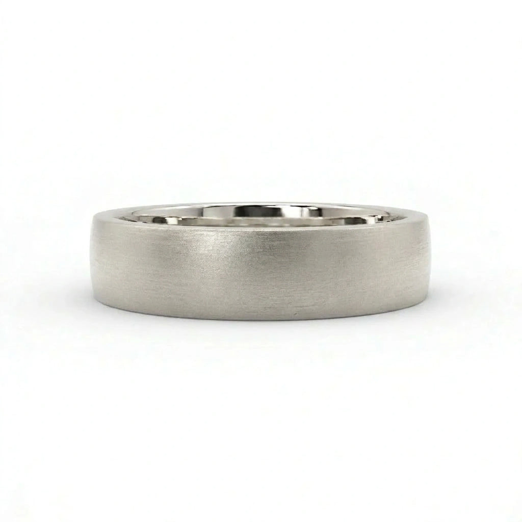 6mm low dome brushed wedding band in white gold with comfort fit interior