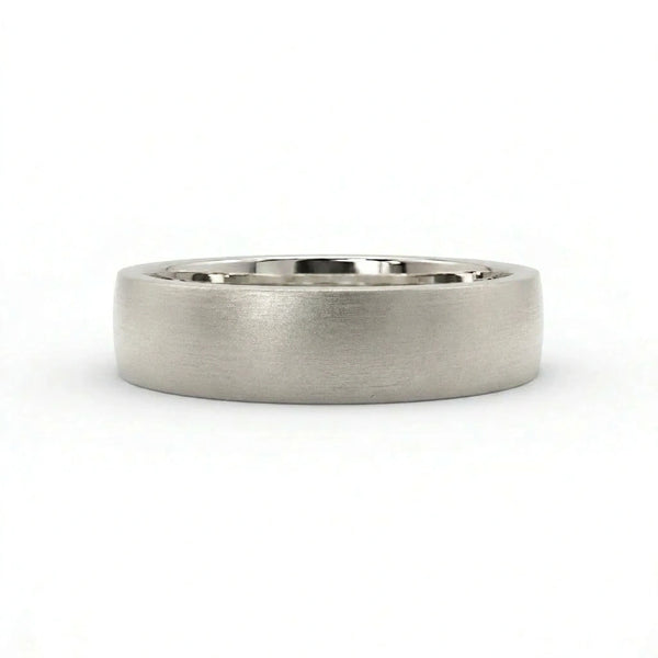 6mm low dome brushed wedding band in white gold with comfort fit interior
