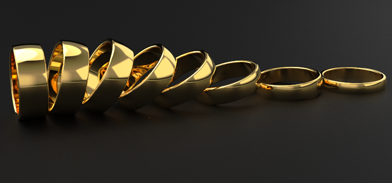 soft edge wedding bands in mm widths  showing in order - Black Pearl of Queens