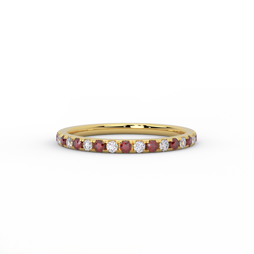 Alternating ruby and diamond half eternity band in 14K yellow gold - front view