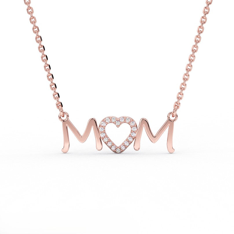 Amora Mom Diamond Necklace in 14K rose gold with diamond heart center