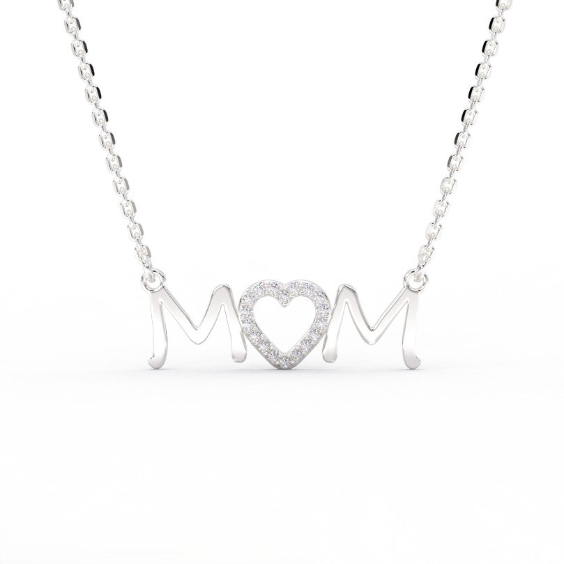 Amora Mom Diamond Necklace in 14K white gold with heart design and round diamonds