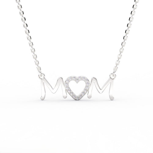 Amora Mom Diamond Necklace in 14K white gold with heart design and round diamonds