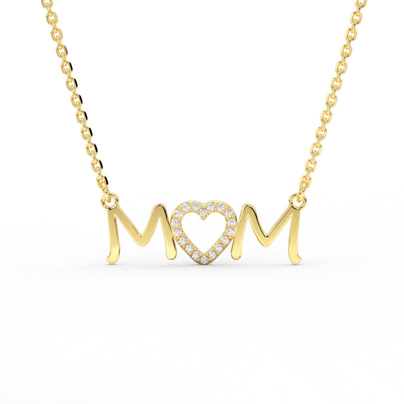mora Mom Diamond Necklace in 14K yellow gold heart pendant with diamond accents