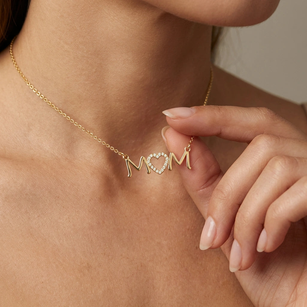 Amora MOM Diamond Heart Necklace | Mother's Day Gift | Black Pearl