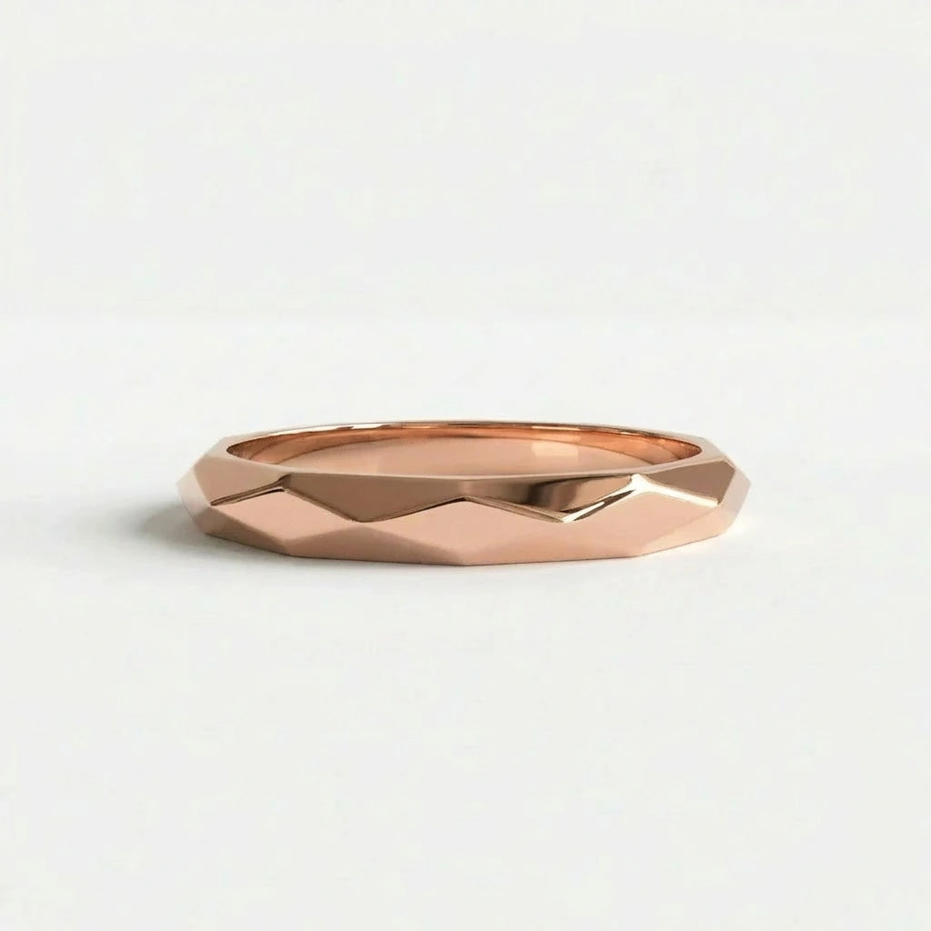 Apex Facet gold band in 14K rose gold faceted wedding band front view