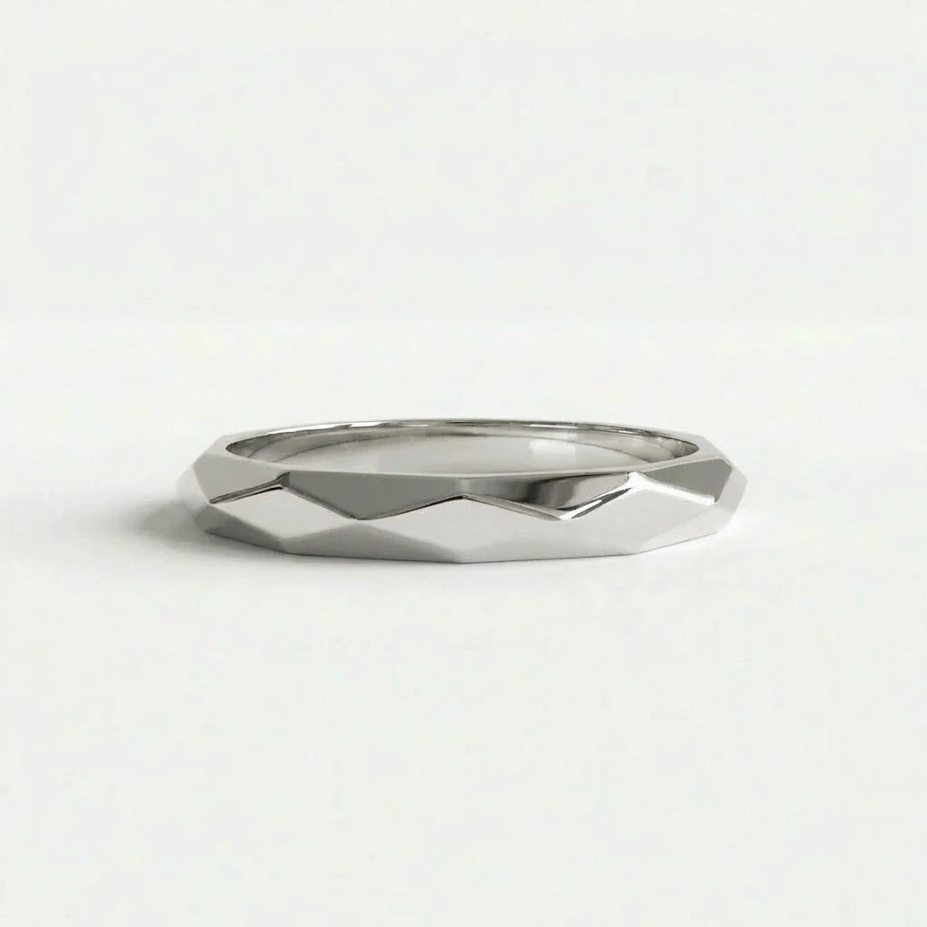 Apex Facet gold band in 14K white gold faceted wedding ring front view
