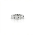 Apex interlock facet band in solid 14K white gold with angular intersecting geometric pattern
