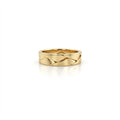 Apex interlock facet band in solid 14K yellow gold featuring bold faceted cross pattern