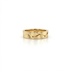 Apex interlock facet band in solid 14K yellow gold featuring bold faceted cross pattern
