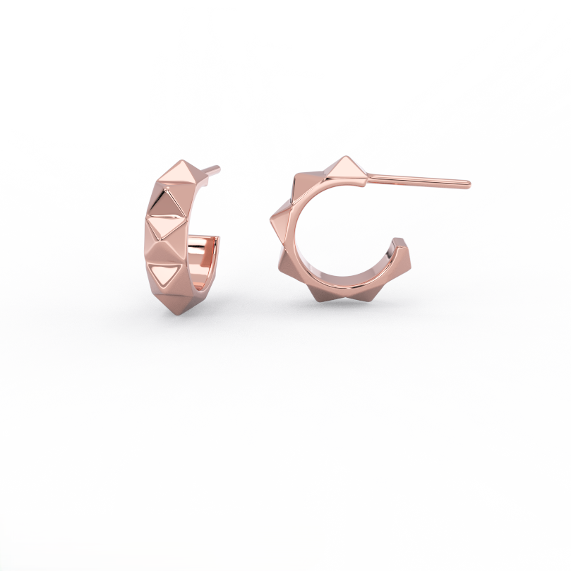 Apex Studded Huggie Earrings in 14K rose gold featuring angular studded huggie design