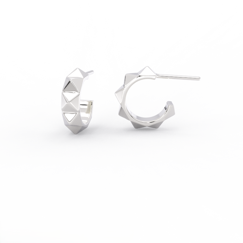 Apex Studded Huggie Earrings in 14K white gold with modern geometric stud pattern